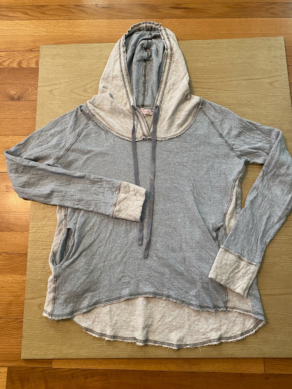 FRESH PRODUCE  Light Gray & Heathered Gray Striped Hooded Pullover